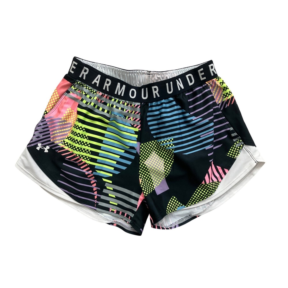 Under Armour HeatGear Womens Small Running Shorts Multi Color Geometric Print SM